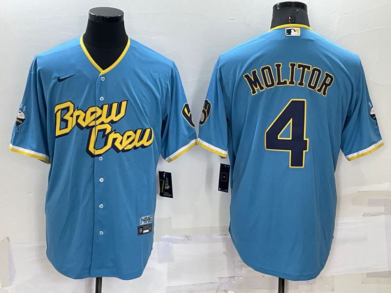 Men Milwaukee Brewers #4 Molitor Blue City Edition Game Nike 2022 MLB Jersey->chicago bears->NFL Jersey